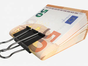Euro banknotes folded with clip 01 3D Model
