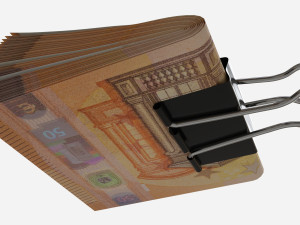 Euro banknotes folded with clip 01 3D Model