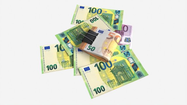 Euro banknotes folded with clip 02 3D Model .c4d .max .obj .3ds .fbx .stl .blend 