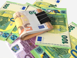 Euro banknotes folded with clip 02 3D Model