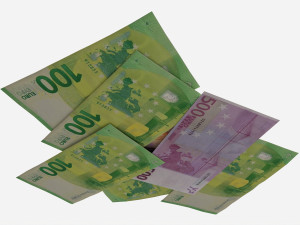 Euro banknotes folded with clip 02 3D Model