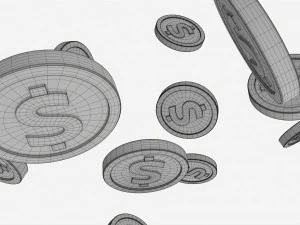 Gold coins falling 01 3D Model