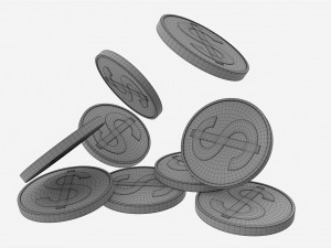 Gold coins falling 02 3D 模型