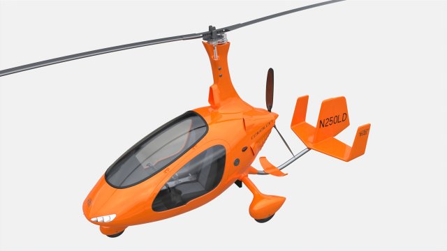 Gyroplane Autogiro Cavalon Orange Model 3D .c4d .max .obj .3ds .fbx .stl .blend 