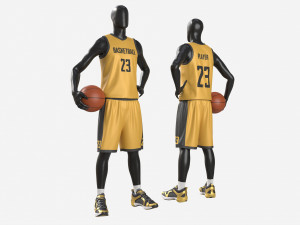 Male Manequin in Basketball Uniform Standing with Ball Model 3D