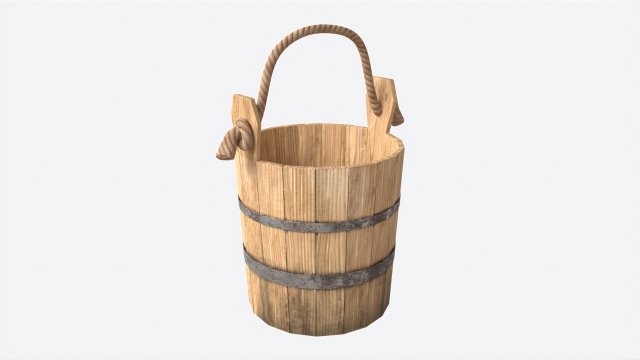 Old Wooden Bucket with Rope Handle 3D Модель .c4d .max .obj .3ds .fbx .stl .blend 