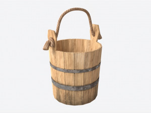 Old Wooden Bucket with Rope Handle Modelo 3D