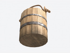 Old Wooden Bucket with Rope Handle 3D Модель