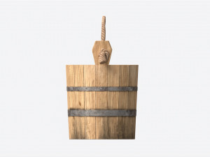 Old Wooden Bucket with Rope Handle 3D Модель