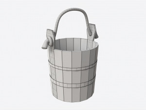 Old Wooden Bucket with Rope Handle 3D Модель