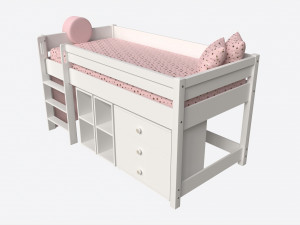 Cilek Montes Beg Loft Bed with Dresser and Shelves 3D Модель