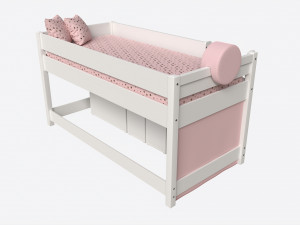 Cilek Montes Beg Loft Bed with Dresser and Shelves 3D Модель