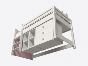 Cilek Montes Beg Loft Bed with Dresser and Shelves 3D Модель