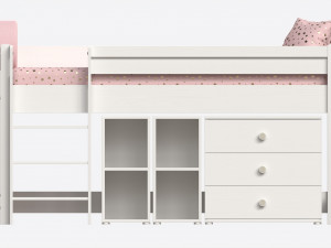 Cilek Montes Beg Loft Bed with Dresser and Shelves 3D Модель