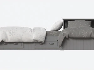 Letti gemelli Pottery Barn Belden con ripiano testiera Modello 3D