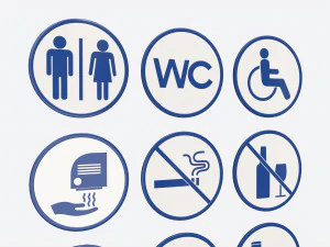 Public Spaces Warning Round Sign Set 3D Model