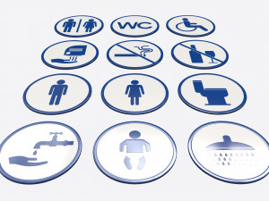Public Spaces Warning Round Sign Set Model 3D