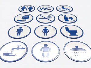 Public Spaces Warning Round Sign Set 3D Model