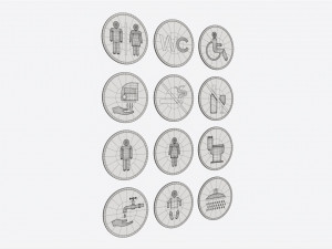 Public Spaces Warning Round Sign Set Model 3D