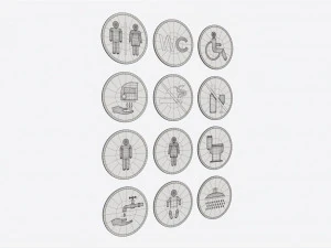 Public Spaces Warning Round Sign Set 3D Model