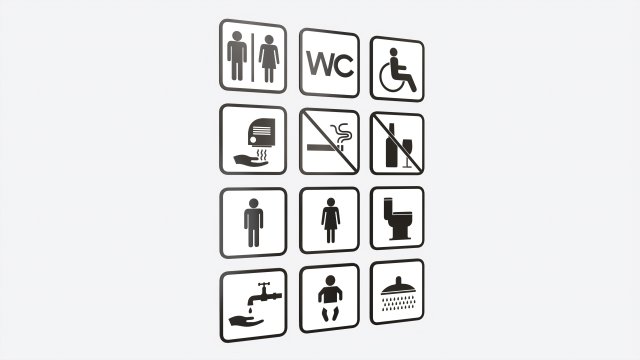 Public Spaces Warning Square Sign Set 3D Model .c4d .max .obj .3ds .fbx .stl .blend 