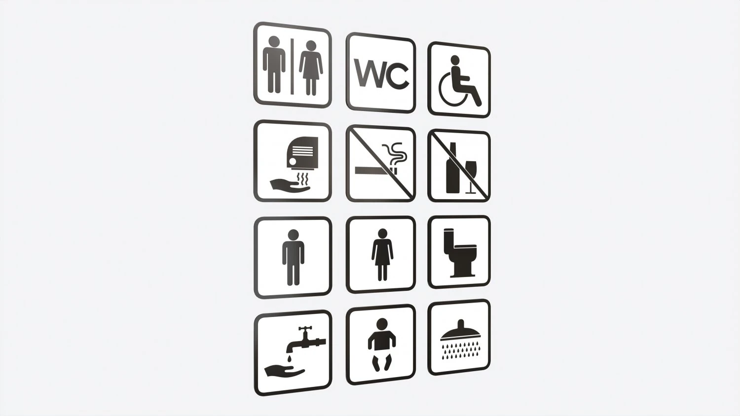 Public Spaces Warning Square Sign Set 3D Model .c4d .max .obj .3ds .fbx .stl .blend 