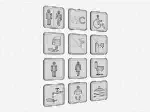 Public Spaces Warning Square Sign Set 3D Model