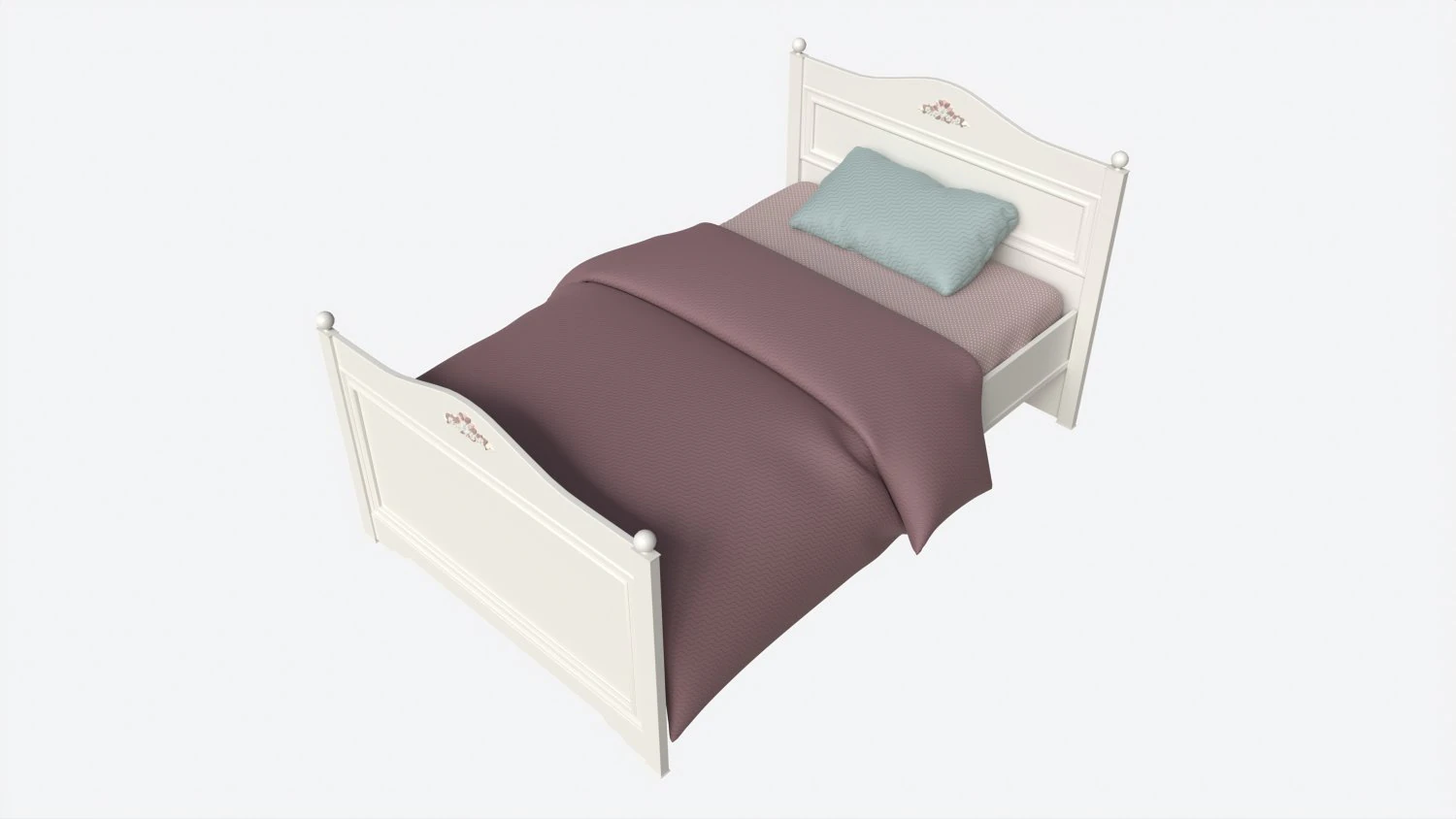 Children Bed with Decorated Headboard and Footboard 3D Model .c4d .max .obj .3ds .fbx .stl .blend 