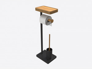 Toilet Brush with Stand and Paper on Holder 3D Model