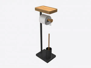 Toilet Brush with Stand and Paper on Holder 3D Model