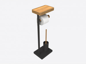 Toilet Brush with Stand and Paper on Holder 3D Model