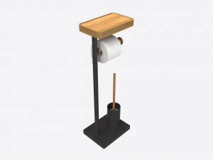 Toilet Brush with Stand and Paper on Holder 3D Model