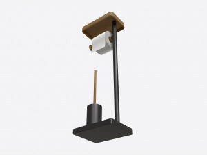 Toilet Brush with Stand and Paper on Holder 3D Model