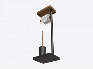 Toilet Brush with Stand and Paper on Holder 3D Model