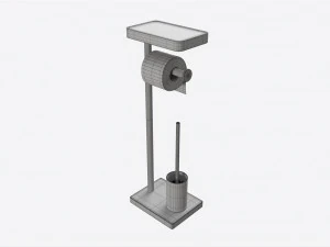 Toilet Brush with Stand and Paper on Holder 3D Model