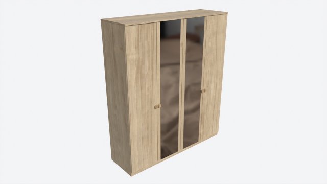 Wardrobe 4-door Wooden with Mirrors Model 3D .c4d .max .obj .3ds .fbx .stl .blend 