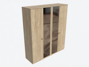 ワードローブ 4ドア 木製 ミラー付き 3Dモデル