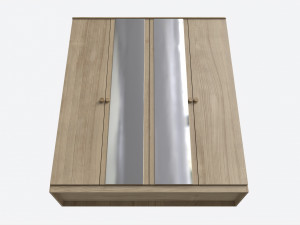 Wardrobe 4-door Wooden with Mirrors Model 3D