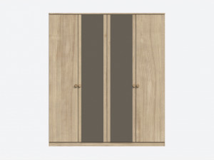 Wardrobe 4-door Wooden with Mirrors Model 3D