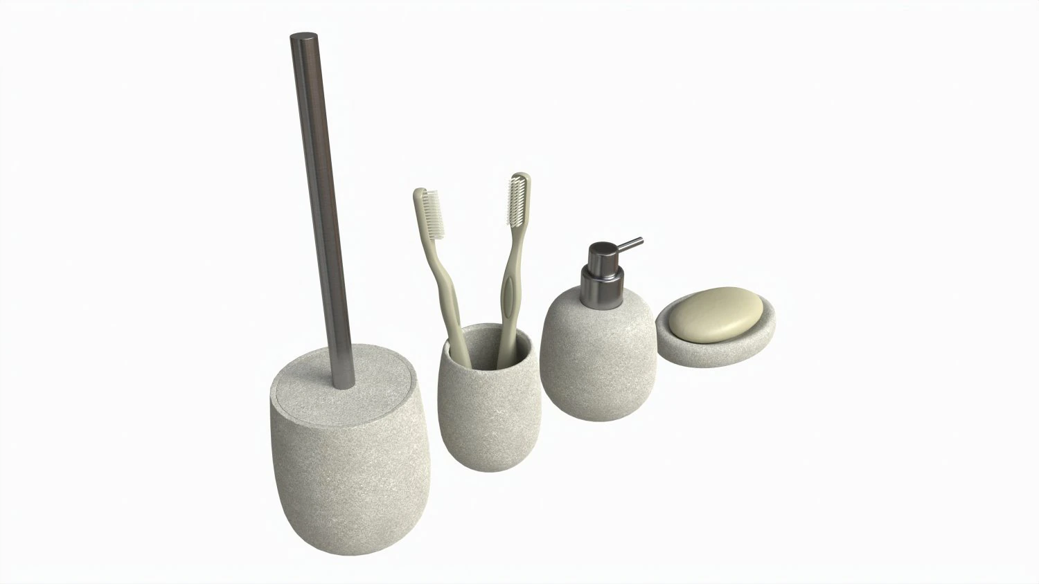 Bathroom Set Dispenser Tumbler Dish Brush 3D Model .c4d .max .obj .3ds .fbx .stl .blend