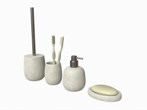 Bathroom Set Dispenser Tumbler Dish Brush 3D Model