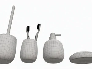 Bathroom Set Dispenser Tumbler Dish Brush 3D Model