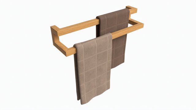 Bathroom Wall Mounted Wooden Towel Bar 3D Model .c4d .max .obj .3ds .fbx .stl .blend 