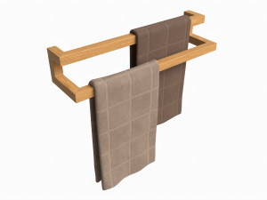 Bathroom Wall Mounted Wooden Towel Bar Model 3D