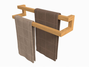 Bathroom Wall Mounted Wooden Towel Bar 3D Model