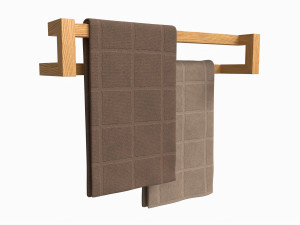 Bathroom Wall Mounted Wooden Towel Bar 3D Model