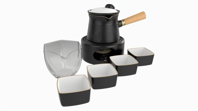 Japanese Kyusu Tea Set with Warmer 02 Model 3D .c4d .max .obj .3ds .fbx .stl .blend 
