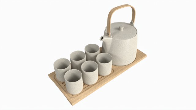 Japanese Minimalist Ceramic Tea Set 3D Model .c4d .max .obj .3ds .fbx .stl .blend 