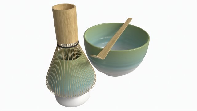 Matcha Tea Set Bowl Whisk Spoon Model 3D .c4d .max .obj .3ds .fbx .stl .blend 