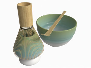 Matcha Tea Set Bowl Whisk Spoon 3D मॉडल
